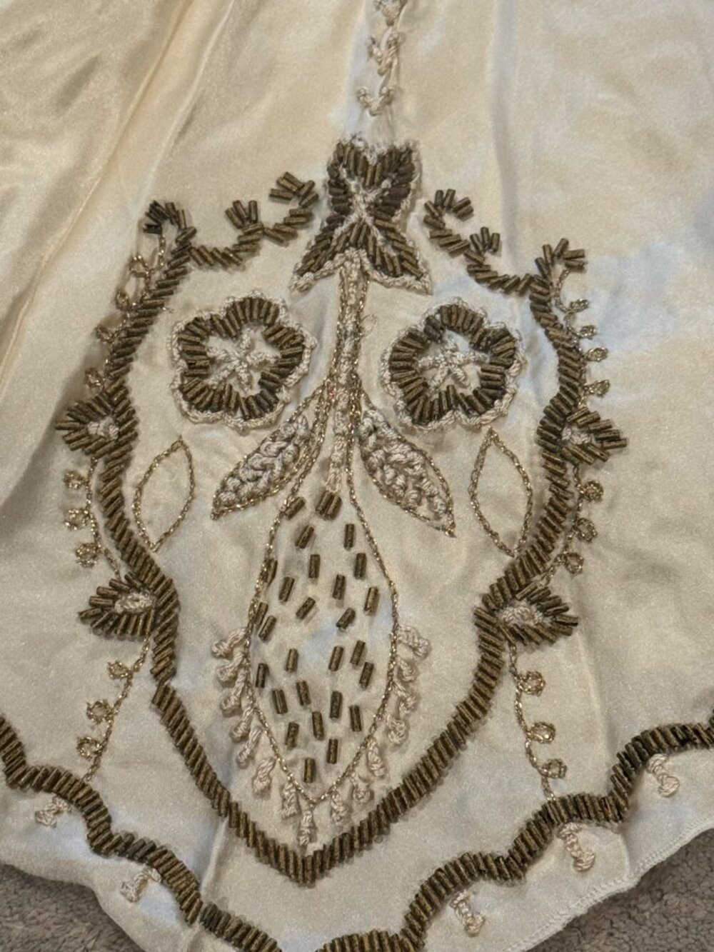 Sue Wong Silk Chiffon Y2K Handkerchief V Camisole Ivory Cream Gold Crochet Top 8 - Picture 7 of 16